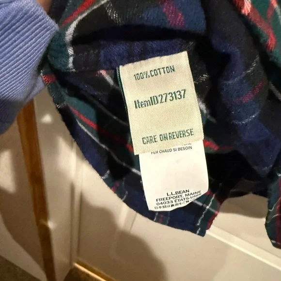 L.L. Bean Navy and Green Plaid Button Down Shirt - Picture 4 of 4